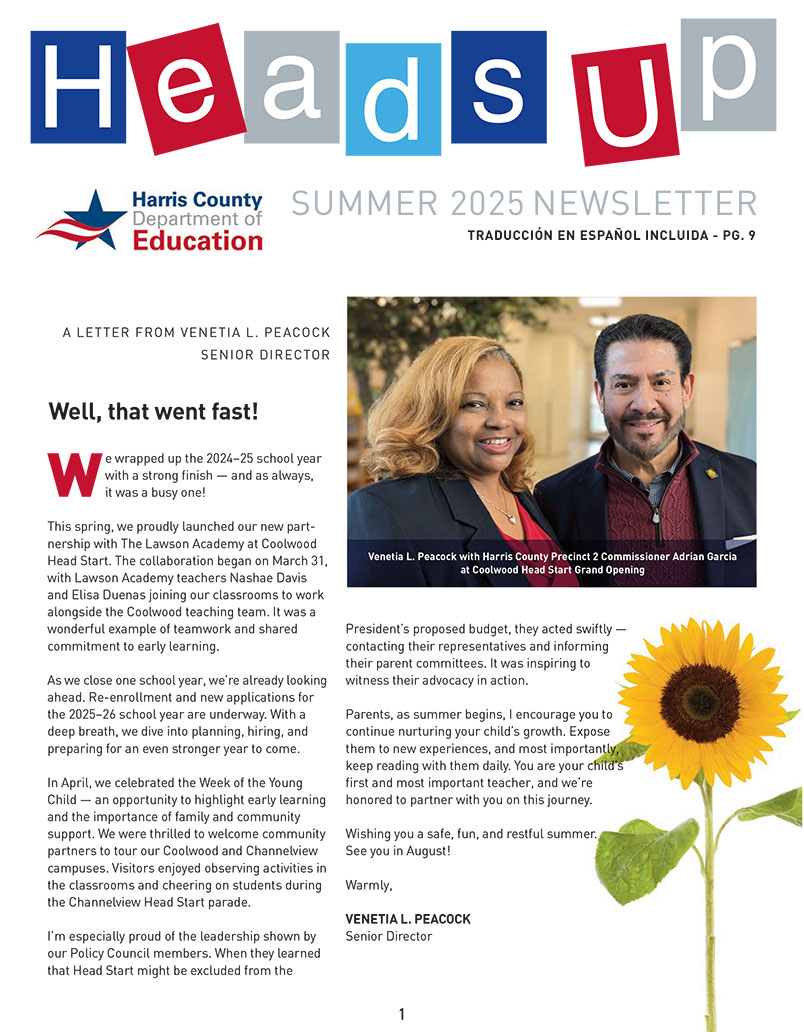 This is the cover of the Head Start Heads Up newsletter